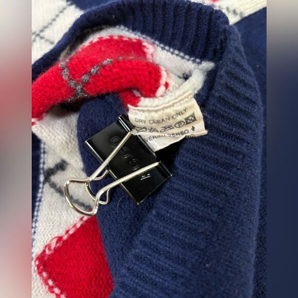Elisabeth Liz Claiborne Navy Red Preppy Classic Argyle Lambswool Sweater 2X - Picture 8 of 9